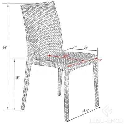 LeisureMod Weave Mace Indoor/Outdoor Dining Chair (Armless), Set of 2