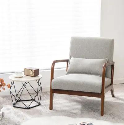 Modern Accent Chair with Rubber Wood Frame and Lumbar Pillow-Grey