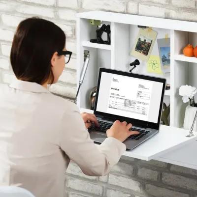 Wall-Mount Floating Desk Foldable Space Saving Laptop Workstation White