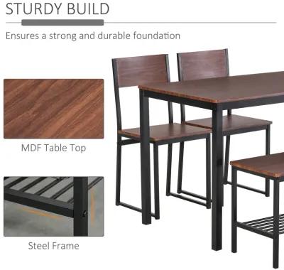 Rustic Dining Set: 4-Piece Industrial Table, Chairs, Bench, and Rack