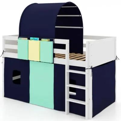 Hivvago Twin Size Loft Bed Playhouse Bed Frame with Tower Tent and 3 Storage Pockets