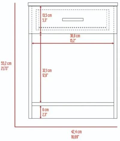 Eco Nightstand, Superior Top, One Drawer, Lower Shelf