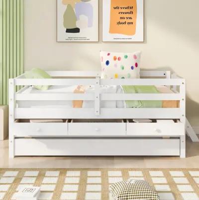 Merax Low Loft Bed with Full Safety Fence