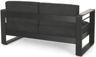 Vinia Loveseat, Outdoor Dark Gray Polyester, Wood Accents, Black, 57 Inch