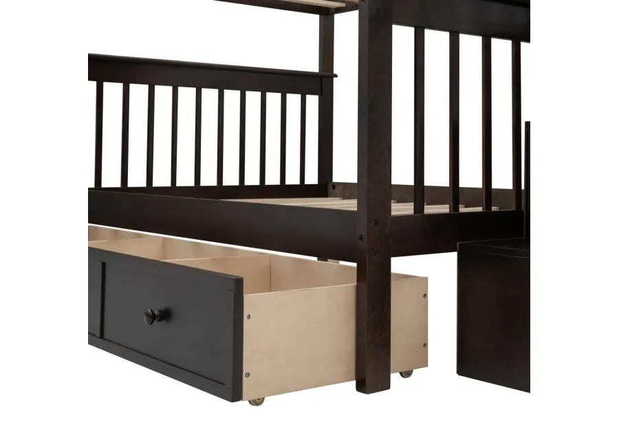 Stairway Full-Over-Full Bunk Bed With Drawer, Storage And Guard Rail For Bedroom