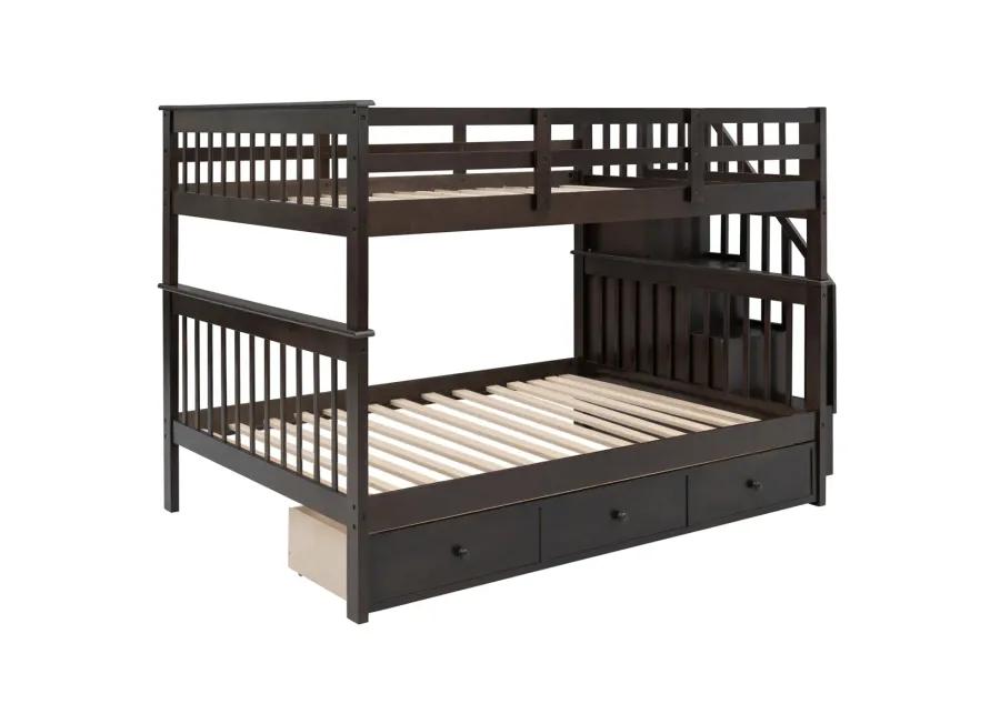 Stairway Full-Over-Full Bunk Bed With Drawer, Storage And Guard Rail For Bedroom