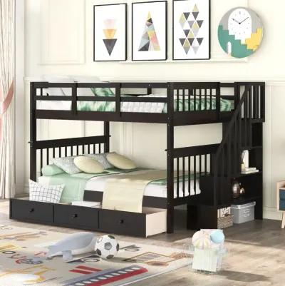 Stairway Full-Over-Full Bunk Bed With Drawer, Storage And Guard Rail For Bedroom