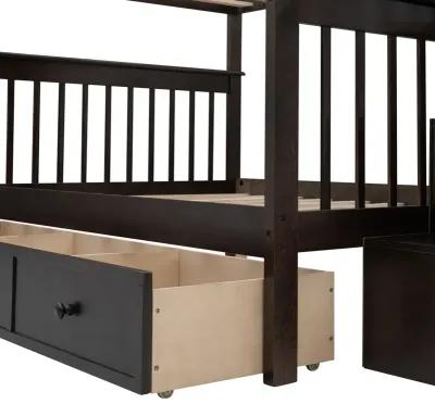 Stairway Full-Over-Full Bunk Bed With Drawer, Storage And Guard Rail For Bedroom