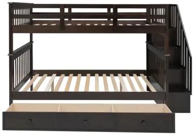 Stairway Full-Over-Full Bunk Bed With Drawer, Storage And Guard Rail For Bedroom