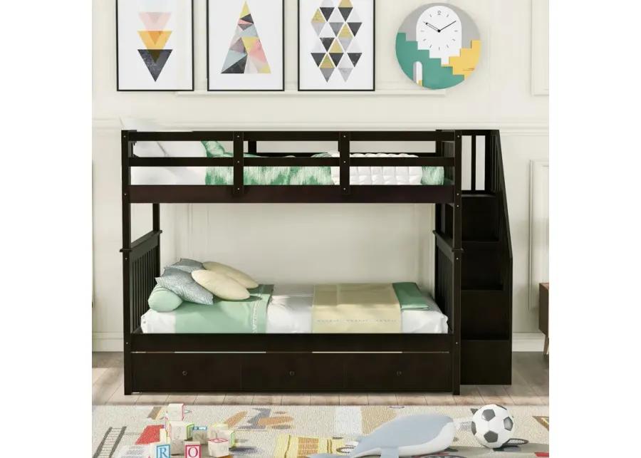 Stairway Full-Over-Full Bunk Bed With Drawer, Storage And Guard Rail For Bedroom