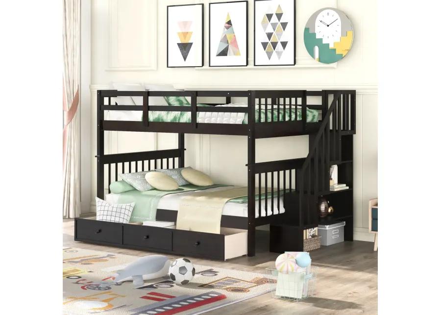 Stairway Full-Over-Full Bunk Bed With Drawer, Storage And Guard Rail For Bedroom