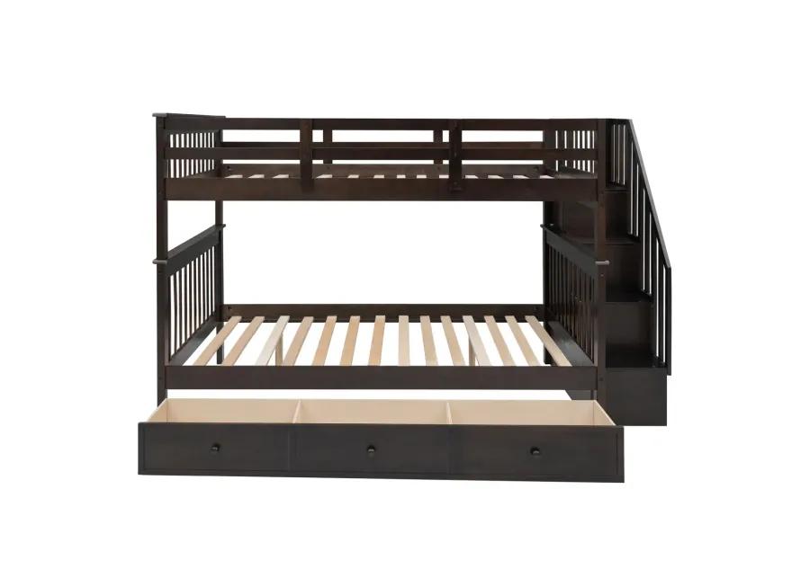 Stairway Full-Over-Full Bunk Bed With Drawer, Storage And Guard Rail For Bedroom