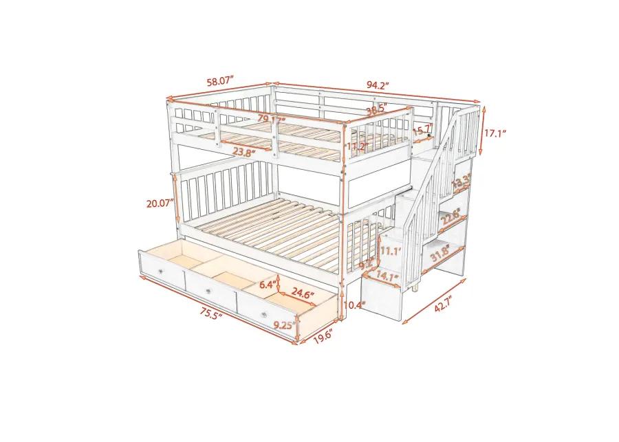 Stairway Full-Over-Full Bunk Bed With Drawer, Storage And Guard Rail For Bedroom