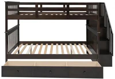 Stairway Full-Over-Full Bunk Bed With Drawer, Storage And Guard Rail For Bedroom