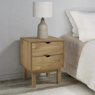 vidaXL Bedside Cabinet OTTA in Brown, Solid Pine Wood, 18.1"x15.6"x22.4", 2 Drawers, Versatile and Reliable, Easy Assembly, Spacious Top for Decor Display