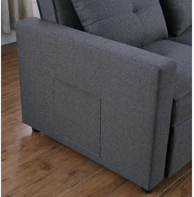 Zoey Dark Gray Linen Convertible Sleeper Sofa with Side Pocket