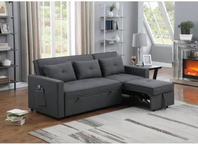 Zoey Dark Gray Linen Convertible Sleeper Sofa with Side Pocket