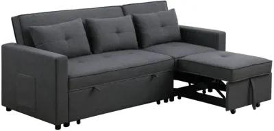 Zoey Dark Gray Linen Convertible Sleeper Sofa with Side Pocket