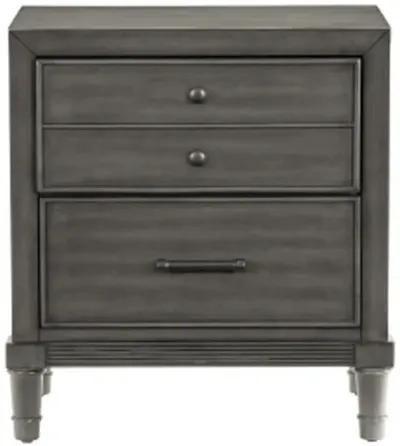 Ceila 27 Inch Classic 2 Drawer Nightstand, Round Tapered Legs, Gray Finish-Benzara