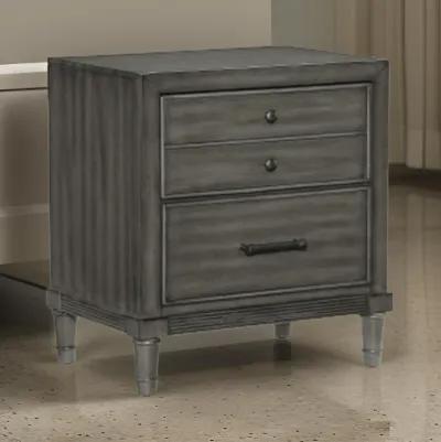 Ceila 27 Inch Classic 2 Drawer Nightstand, Round Tapered Legs, Gray Finish-Benzara