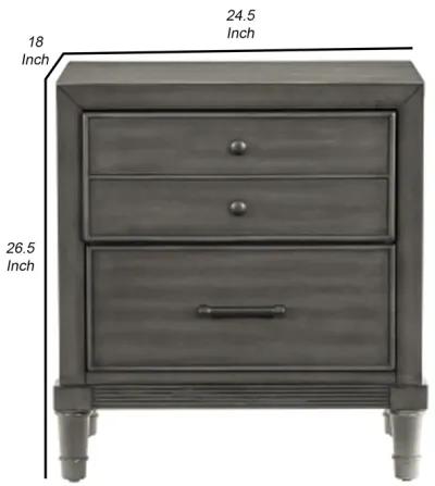 Ceila 27 Inch Classic 2 Drawer Nightstand, Round Tapered Legs, Gray Finish-Benzara