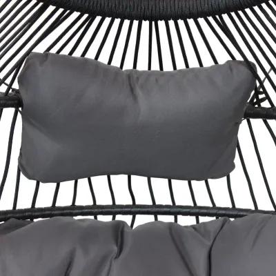 Sunnydaze Black Polyethylene Wicker Hanging Egg Chair with Cushions