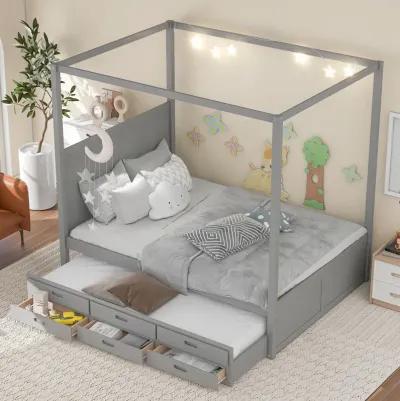 Merax Canopy Platform Bed with Trundle and  Storage Drawers