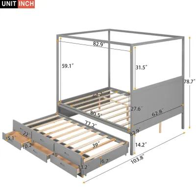 Merax Canopy Platform Bed with Trundle and  Storage Drawers