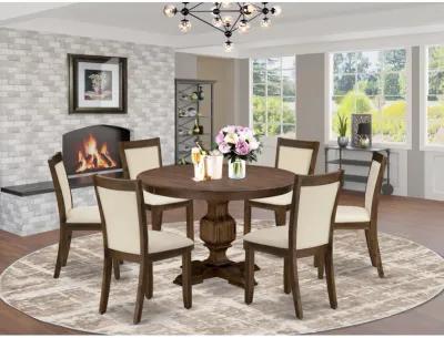 East West Furniture East West Furniture F3MZ7-NN-32 7-Piece Kitchen Table Set - A Lovely Dining Table and 6 Gorgeous Light Beige Linen Fabric Dining Chairs with Stylish High Back (Sand Blasting Antique Walnut Finish)