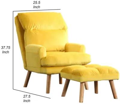 Nina 28 Inch 2 Piece Accent Chair and Ottoman Set, Splayed Legs, Yellow -Benzara