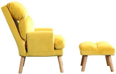 Nina 28 Inch 2 Piece Accent Chair and Ottoman Set, Splayed Legs, Yellow -Benzara