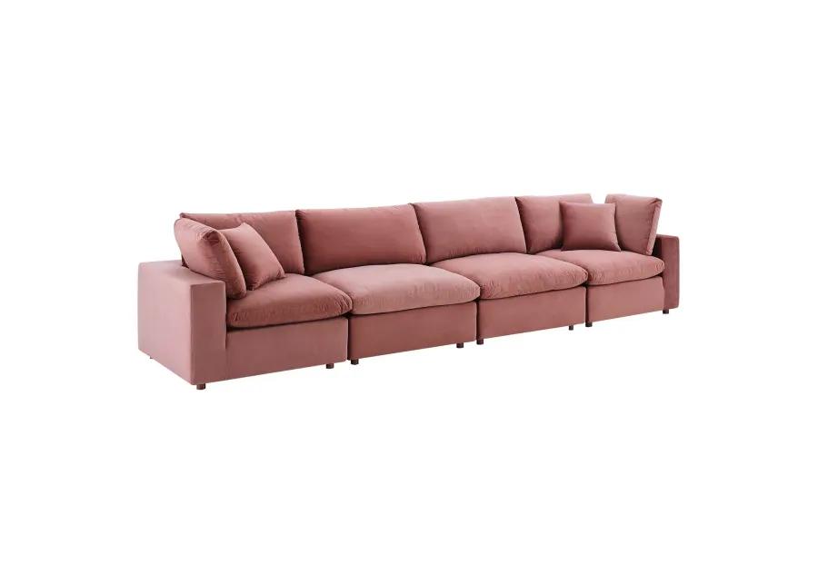 Commix Down Filled Overstuffed Performance Velvet 4-Seater Sofa