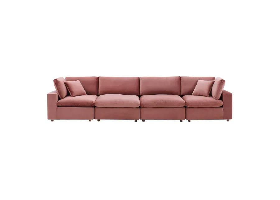 Commix Down Filled Overstuffed Performance Velvet 4-Seater Sofa