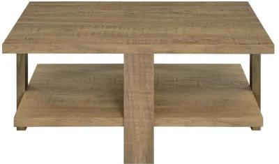 Dew 36 Inch Side Coffee Table, Lower Shelf, Engineered Wood, Mango Brown - Benzara