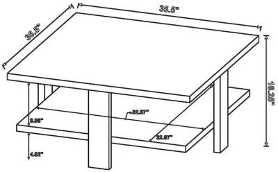 Dew 36 Inch Side Coffee Table, Lower Shelf, Engineered Wood, Mango Brown - Benzara