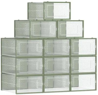 Pack of 18 Stackable Shoe Storage Organizers - Practical Shoe Boxes for Organized Spaces