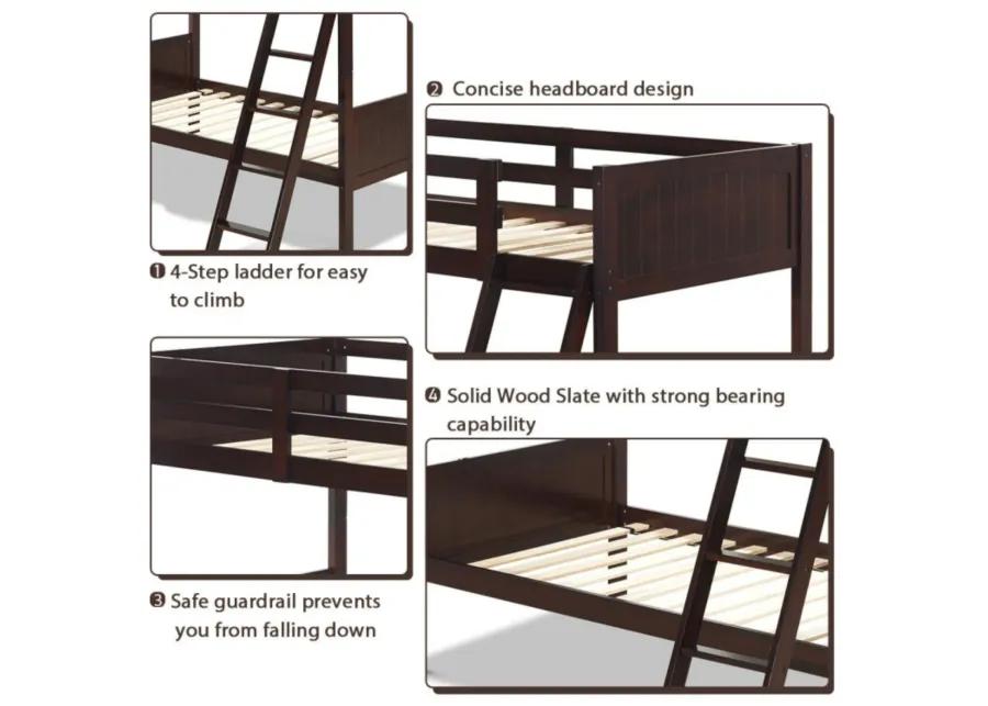 Twin Size Wooden Bunk Beds Convertible 2 Individual Beds