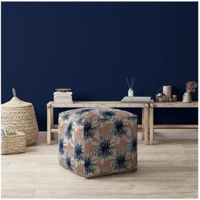 Homezia 17" Pink And Blue Floral Pouf Ottoman