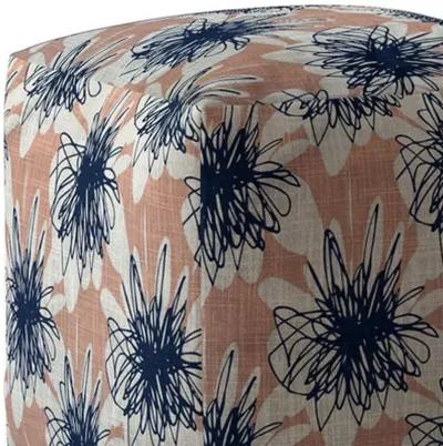 Homezia 17" Pink And Blue Floral Pouf Ottoman