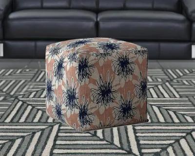 Homezia 17" Pink And Blue Floral Pouf Ottoman