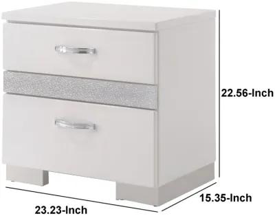 Nightstand With Three Center Metal Glide Drawers In White Gloss Finish-Benzara