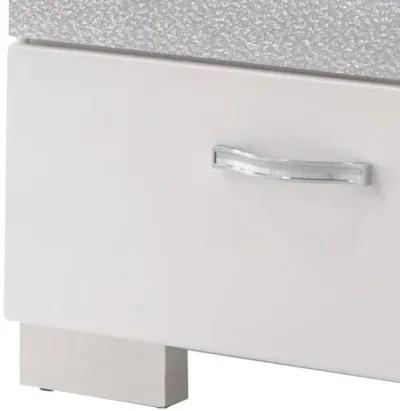 Nightstand With Three Center Metal Glide Drawers In White Gloss Finish-Benzara