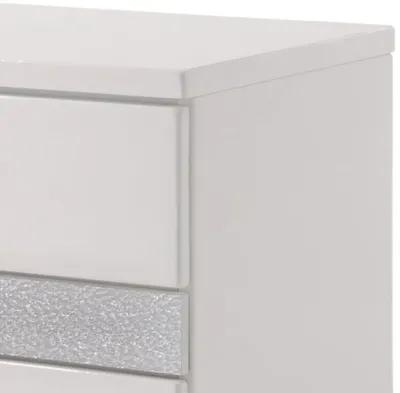 Nightstand With Three Center Metal Glide Drawers In White Gloss Finish-Benzara