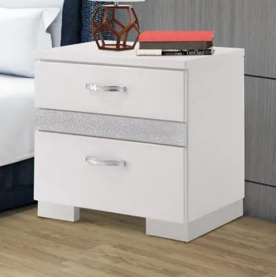 Nightstand With Three Center Metal Glide Drawers In White Gloss Finish-Benzara