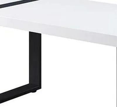 Two Tone Modern Coffee Table with Metal Legs, White and Black-Benzara