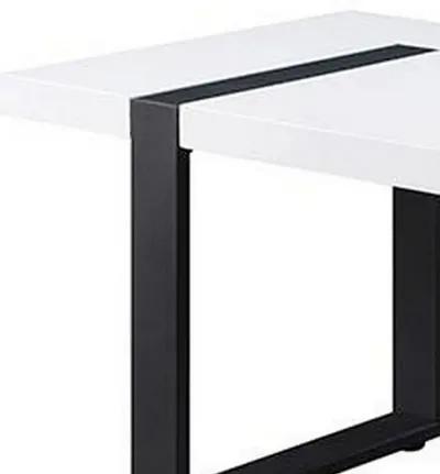 Two Tone Modern Coffee Table with Metal Legs, White and Black-Benzara