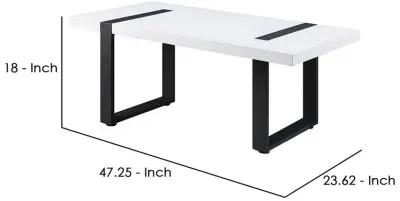 Two Tone Modern Coffee Table with Metal Legs, White and Black-Benzara