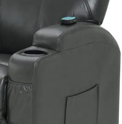 Sania Power Lift Recliner Chair, Gray Faux Leather, Cup Holders, Massage - Benzara