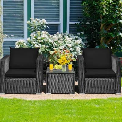 3 Pieces Patio Wicker Conversation Set with Cushion