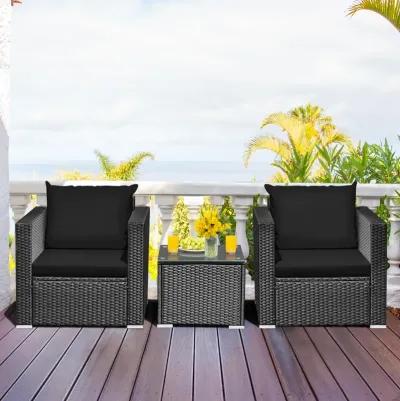 3 Pieces Patio Wicker Conversation Set with Cushion